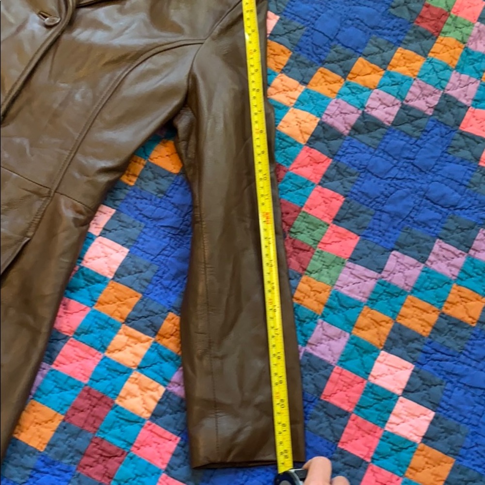 EUC BROWN LEATHER JACKET SMALL BROWN LEATHER COAT - Picture 15 of 16